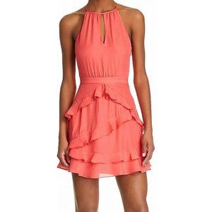 Parker Pixie Womens Ruffle Silk Blend Sleeveless Mini Dress Calypso Coral size 0